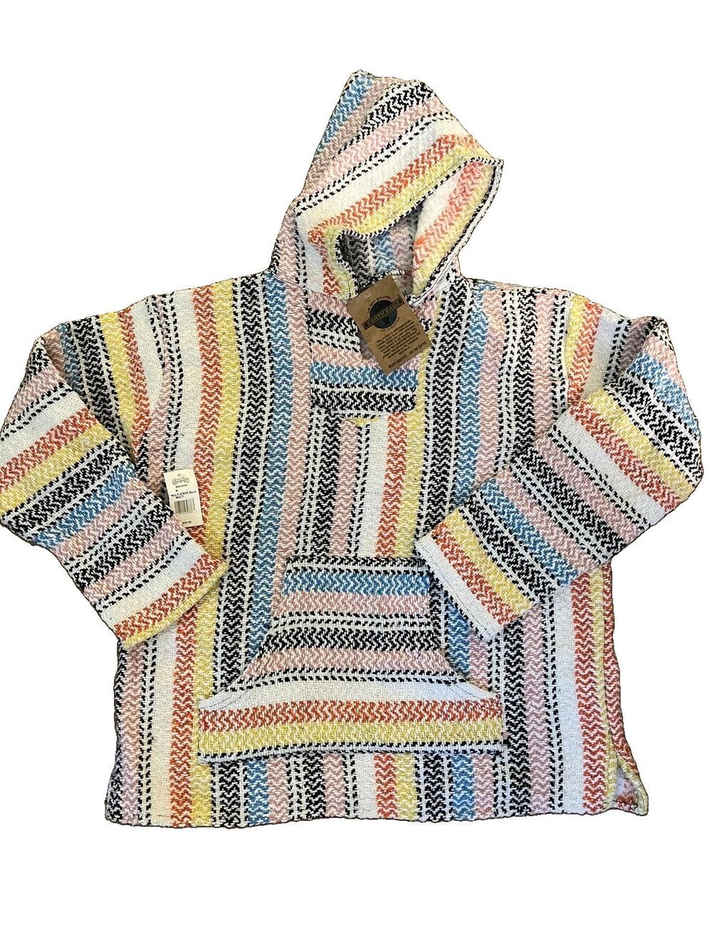 Earth Ragz Baja Hoodie NWT Men’s M Colorful Striped Woven Pullover